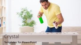  Presentation with home - Presentation design with young-man-and-a-lot background and a mint green colored foreground