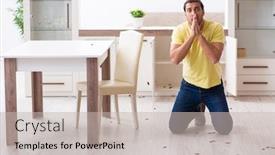  Presentation with young man on the phone - Colorful PPT layouts enhanced with young-man-and-a-lot backdrop and a soft green colored foreground