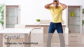  Presentation with home - Audience pleasing presentation theme consisting of young-man-and-a-lot backdrop and a soft green colored foreground