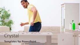  Presentation with home - Slide deck with young-man-and-a-lot background and a soft green colored foreground