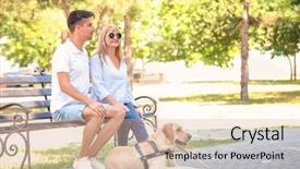  Presentation with guide dog - Slide set consisting of young man and blind woman background and a lemonade colored foreground