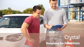  Presentation with driving - PPT theme enhanced with young man and driving instructor background and a coral colored foreground