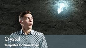  Presentation with electrical energy electric power lines - Presentation theme having young man and electrical bulb background and a gray colored foreground