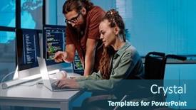  Presentation with disability - Slide deck having young-man-and-his-colleague background and a ocean colored foreground