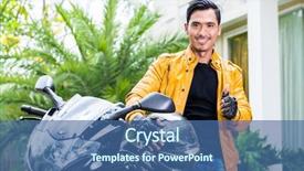  Presentation with asian nurse helps a man - Audience pleasing presentation consisting of young man and his motorcycle backdrop and a ocean colored foreground