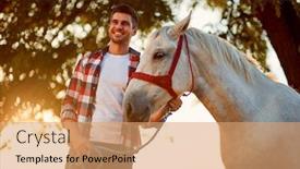  Presentation with horse riding - Cool new theme with young man and horse man have a hobby time riding backdrop and a coral colored foreground