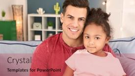  Presentation with child adoption - PPT theme consisting of young man and little african-american girl indoors child adoption background and a red colored foreground