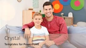  Presentation with child adoption - Beautiful PPT theme featuring young man and little boy indoors child adoption backdrop and a lemonade colored foreground