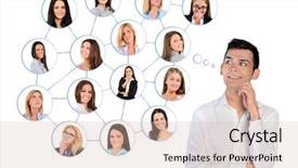  Presentation with friends - Slide set having young man and many friends background and a lemonade colored foreground