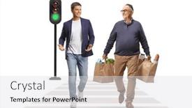  Presentation with pedestrian - Slide deck featuring young-man-and-mature-man background and a light gray colored foreground