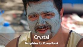  Presentation with mask - Colorful PPT theme enhanced with young man and mud mask backdrop and a tawny brown colored foreground