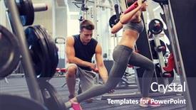  Presentation with weightlifting barbell - Slide set featuring young man and personal trainer background and a gray colored foreground