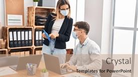  Presentation with medical business - Theme with young-man-and-woman-business background and a coral colored foreground