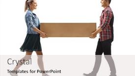  Presentation with cardboard - Beautiful presentation theme featuring young-man-and-woman-carrying backdrop and a light gray colored foreground