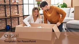  Presentation with new home - Presentation enhanced with young-man-and-woman-couple background and a coral colored foreground