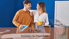  Presentation with ironing - Presentation theme featuring young-man-and-woman-couple background and a coral colored foreground