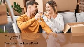  Presentation with toasting - Presentation theme consisting of young-man-and-woman-couple background and a coral colored foreground