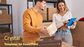  Presentation with scanning - Presentation theme consisting of young-man-and-woman-ecommerce background and a tawny brown colored foreground