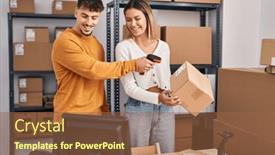  Presentation with scanning - Presentation featuring young-man-and-woman-ecommerce background and a tawny brown colored foreground