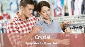  Presentation with family shopping - Amazing PPT layouts having young man and woman family choosing outerwear during clothing shopping at supermarket store backdrop and a coral colored foreground