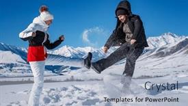  Presentation with season - PPT theme with young-man-and-woman-having background and a light blue colored foreground