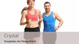 Presentation with camera - Colorful presentation enhanced with young-man-and-woman-jogging backdrop and a light gray colored foreground