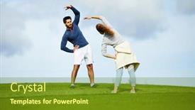  Presentation with green lawn - Slide deck having young man and woman standing on green lawn in front of one another while exercising background and a tawny brown colored foreground