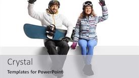  Presentation with snowboard - PPT theme having young-man-and-woman background and a light gray colored foreground