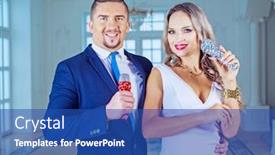  Presentation with microphones - Slides having young man and woman with microphones in the interior background and a ocean colored foreground