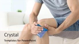  Presentation with one young man exercising handball - Colorful slide set enhanced with young man applying cold compress backdrop and a coral colored foreground