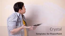  Presentation with plaster - Audience pleasing slide deck consisting of young man applying plaster on wall at home backdrop and a soft green colored foreground