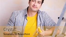  Presentation with plaster - Colorful PPT theme enhanced with young-man-applying-plaster backdrop and a gold colored foreground