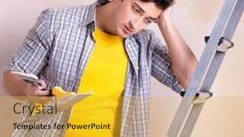  Presentation with plaster - Amazing presentation theme having young-man-applying-plaster backdrop and a gold colored foreground