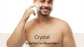  Presentation with shaving - PPT theme featuring young man applying shaving foam isolated on white background and a coral colored foreground