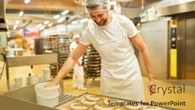  Presentation with sprinkles - PPT theme consisting of young-man-apprentice-baker-sprinkles background and a yellow colored foreground