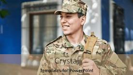  Presentation with army - Presentation consisting of young-man-army-soldier-smiling background and a coral colored foreground