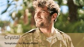  Presentation with army - Presentation theme with young-man-army-soldier-smiling background and a gold colored foreground