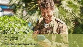  Presentation with army - Slide set featuring young-man-army-soldier-using background and a yellow colored foreground
