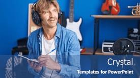  Presentation with music studio - Slide set having young-man-artist-composing-song background and a  colored foreground