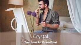  Presentation with artist - Amazing PPT layouts having young-man-artist-painting backdrop and a coral colored foreground