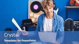  Presentation with music studio - Presentation theme consisting of young-man-artist-reading-song background and a ocean colored foreground