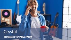  Presentation with coffee music - Presentation theme enhanced with young-man-artist-talking background and a ocean colored foreground