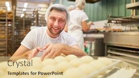  Presentation with apprentice - Presentation design having young-man-as-a-baker background and a blonde colored foreground