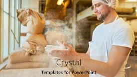  Presentation with apprentice - Theme having young-man-as-a-baker background and a coral colored foreground