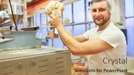  Presentation with apprentice - Theme with young-man-as-a-baker background and a coral colored foreground