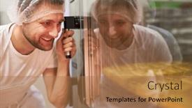  Presentation with controls - Slide set with young-man-as-a-baker background and a  colored foreground