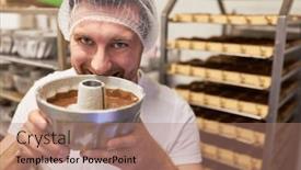  Presentation with apprentice - Slides with young-man-as-a-baker background and a coral colored foreground