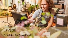  Presentation with cash - Slide set consisting of young-man-as-a-cashier background and a yellow colored foreground