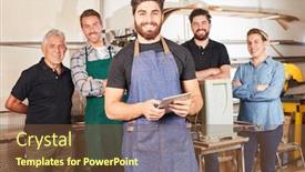  Presentation with craftsman - Audience pleasing theme consisting of young-man-as-a-craftsman backdrop and a tawny brown colored foreground