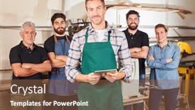  Presentation with craftsman - Presentation design with young-man-as-a-craftsman background and a tawny brown colored foreground